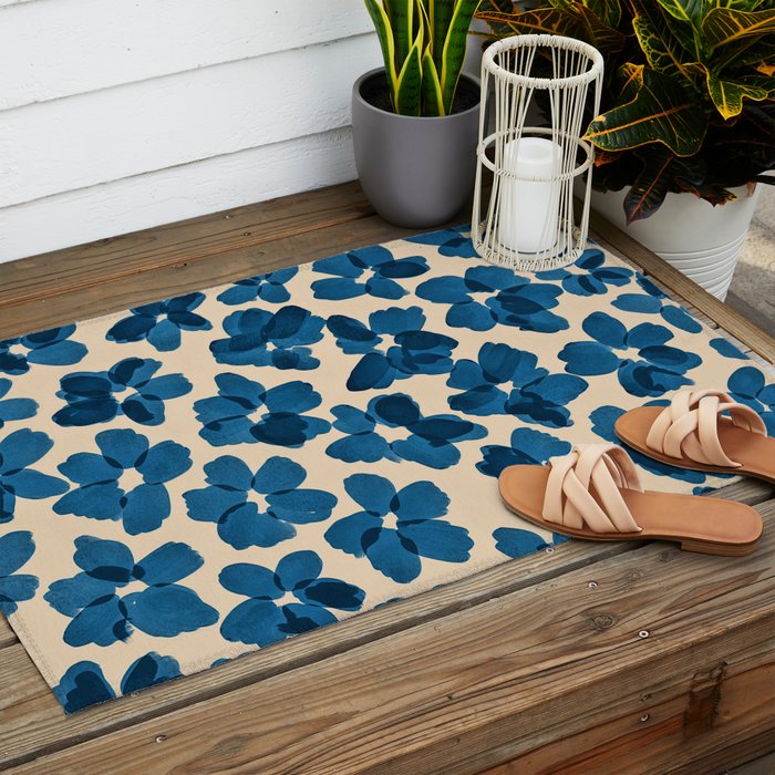 Deep Blue Flowers Outdoor Rug Gallery Image 2