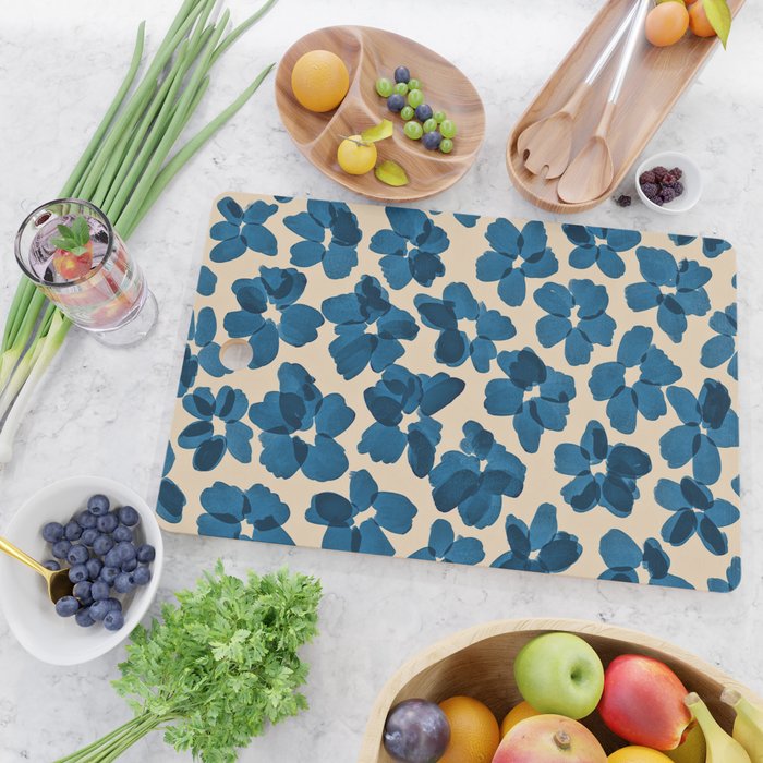 Deep Blue Flowers Cutting Board Gallery Image 2