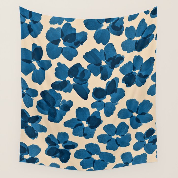 Deep Blue Flowers Wall Tapestry Gallery Image 4