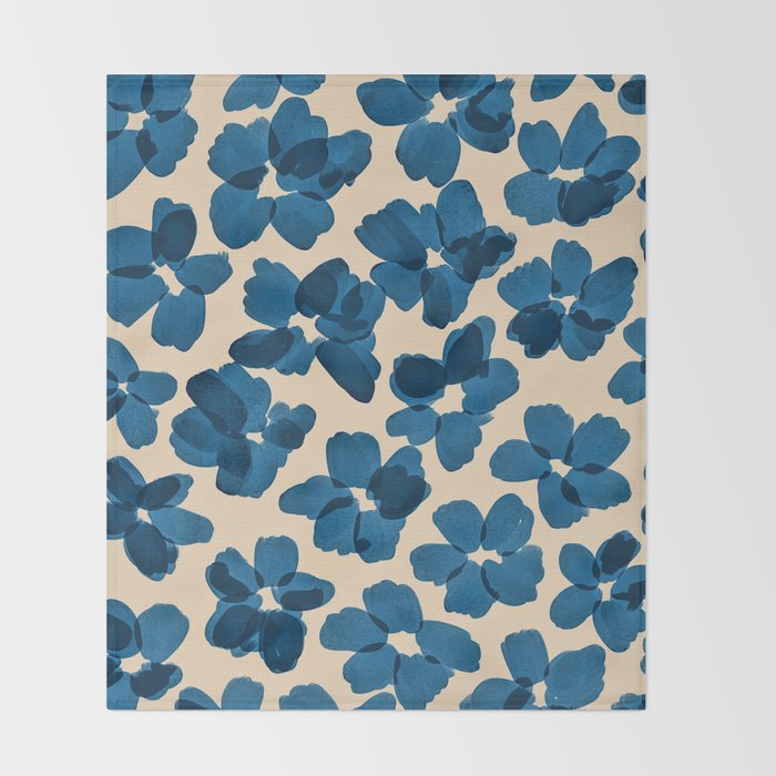 Deep Blue Flowers Throw Blanket Gallery Image 2