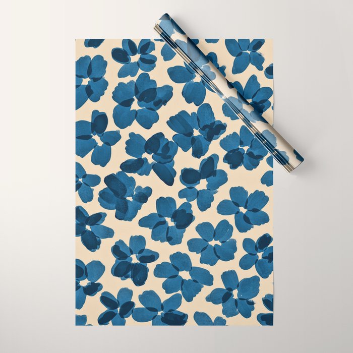 Deep Blue Flowers Wrapping Paper Gallery Image 1