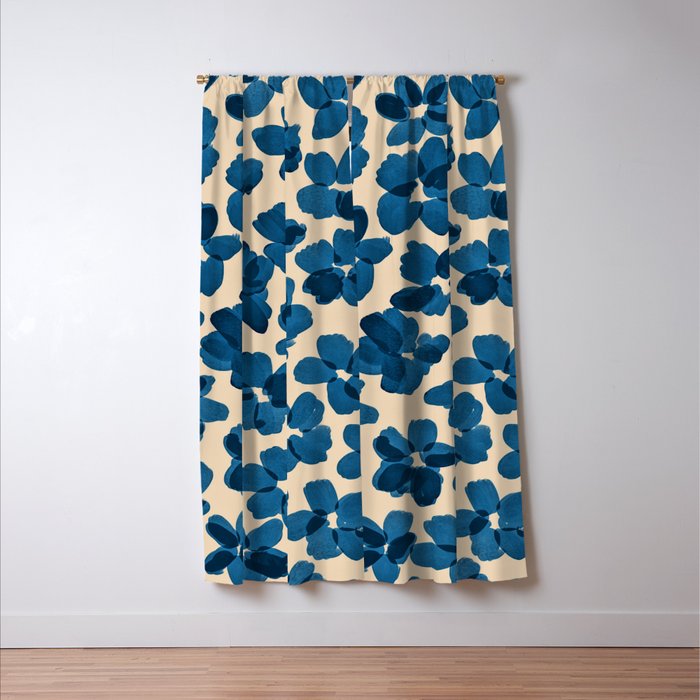 Deep Blue Flowers Window Curtain Gallery Image 3
