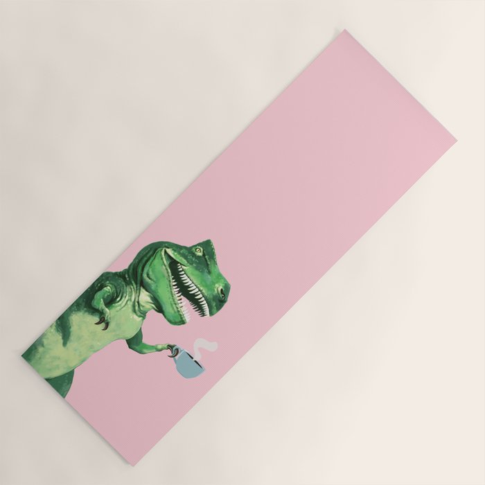 T-Rex Enjoying Coffee in Pink Yoga Mat Gallery Image 1