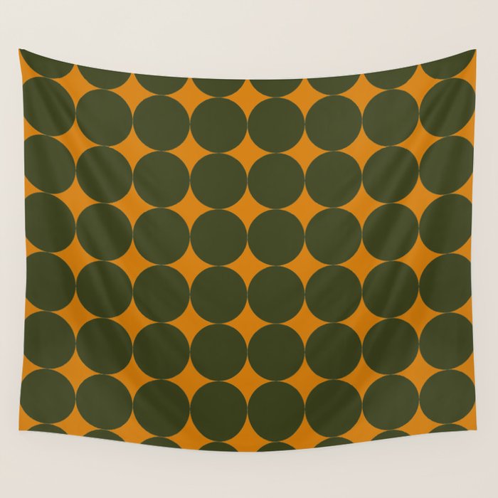 Circles/Sparks (Olive & Orange) Wall Tapestry Gallery Image 4