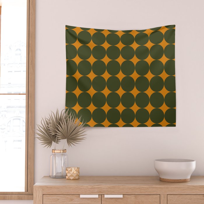 Circles/Sparks (Olive & Orange) Wall Tapestry Gallery Image 2