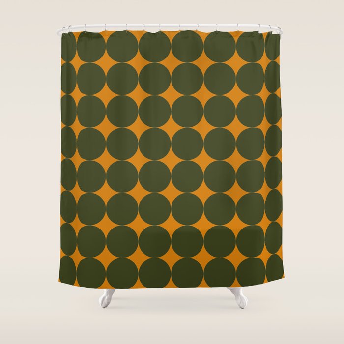 Circles/Sparks (Olive & Orange) Shower Curtain Gallery Image 1