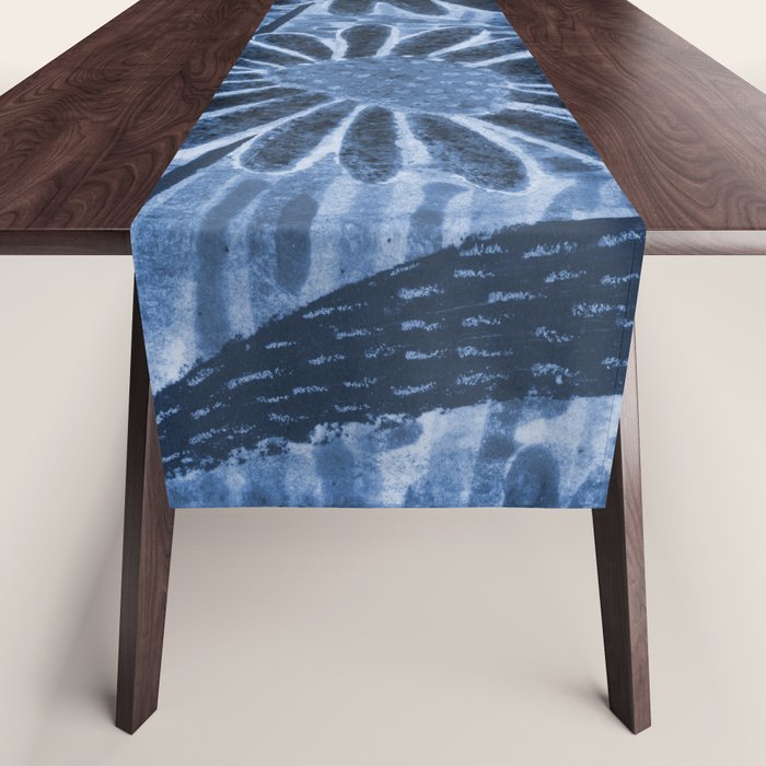 Daisies in Country Field Painting in Navy Blue Table Runner Gallery Image 1