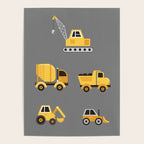 Construction Trucks on Gray Poster Gallery Image 4
