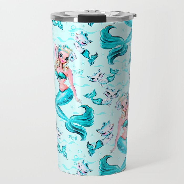 Pinup Mermaid with Merkittens Travel Mug Gallery Image 1
