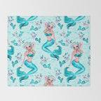 Pinup Mermaid with Merkittens Throw Blanket Gallery Image 2