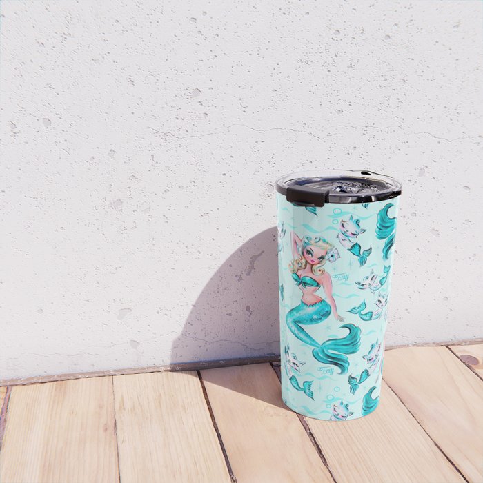 Pinup Mermaid with Merkittens Travel Mug Gallery Image 4