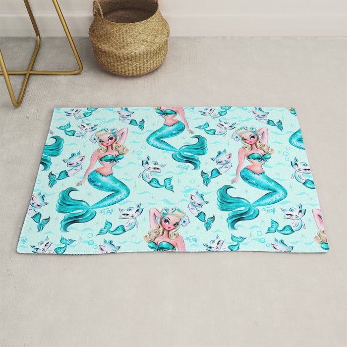 Pinup Mermaid with Merkittens Rug Gallery Image 1