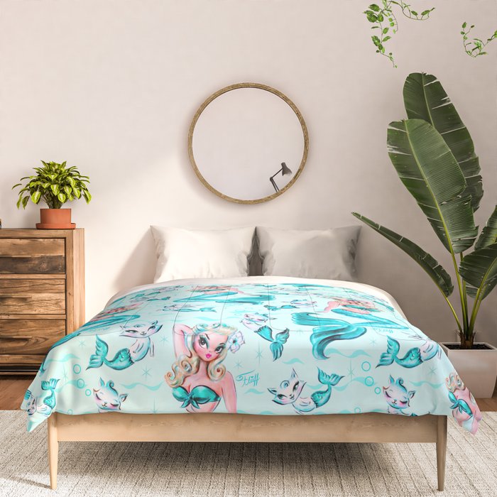 Pinup Mermaid with Merkittens Comforter Gallery Image 3