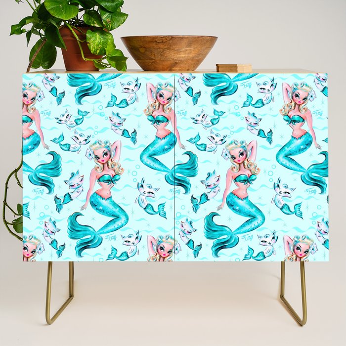 Pinup Mermaid with Merkittens Credenza Gallery Image 1