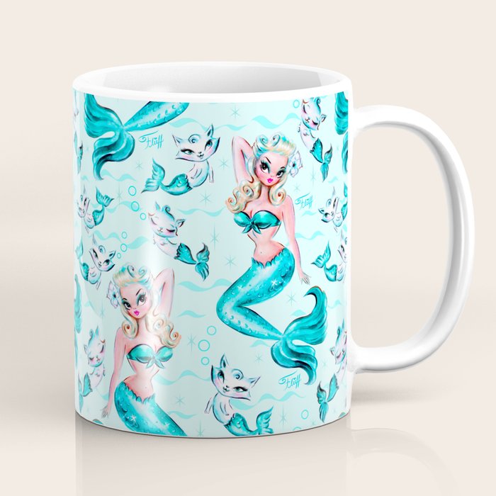 Pinup Mermaid with Merkittens Coffee Mug Gallery Image 1