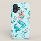 Pinup Mermaid with Merkittens iPhone Case Gallery Image 1