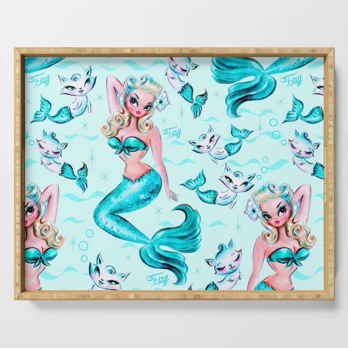 Pinup Mermaid with Merkittens Serving Tray Gallery Image 1