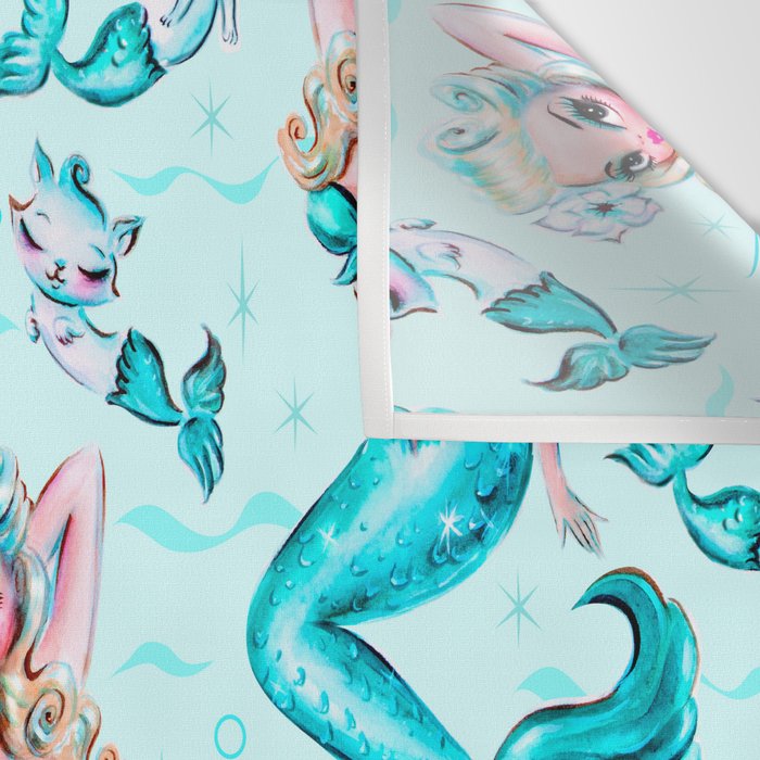 Pinup Mermaid with Merkittens Wall Tapestry Gallery Image 3
