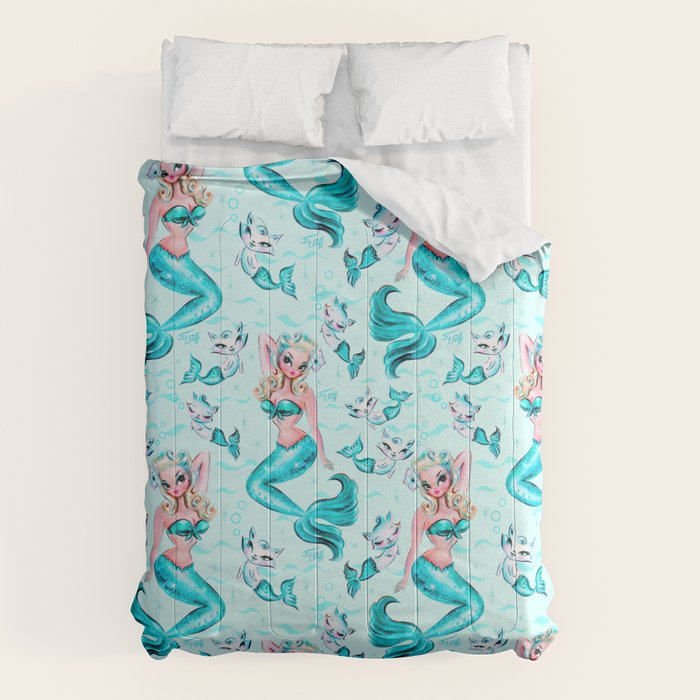 Pinup Mermaid with Merkittens Comforter Gallery Image 1