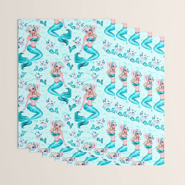 Pinup Mermaid with Merkittens Wrapping Paper Gallery Image 3
