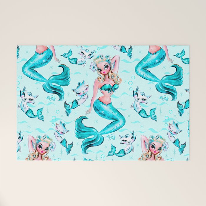 Pinup Mermaid with Merkittens Welcome Mat Gallery Image 1