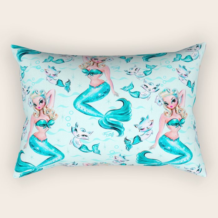 Pinup Mermaid with Merkittens Rectangular Pillow Gallery Image 1