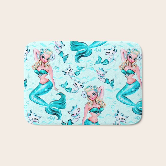 Pinup Mermaid with Merkittens Bath Mat Gallery Image 1