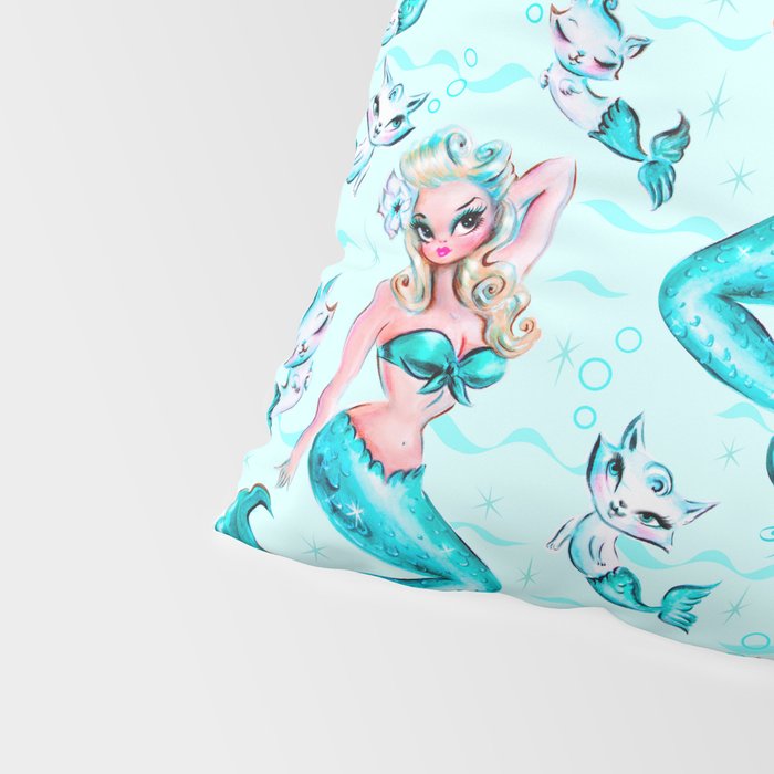 Pinup Mermaid with Merkittens Pillow Sham Gallery Image 4