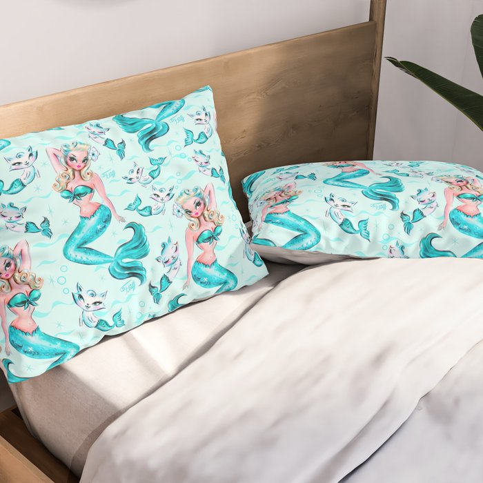 Pinup Mermaid with Merkittens Pillow Sham Gallery Image 2