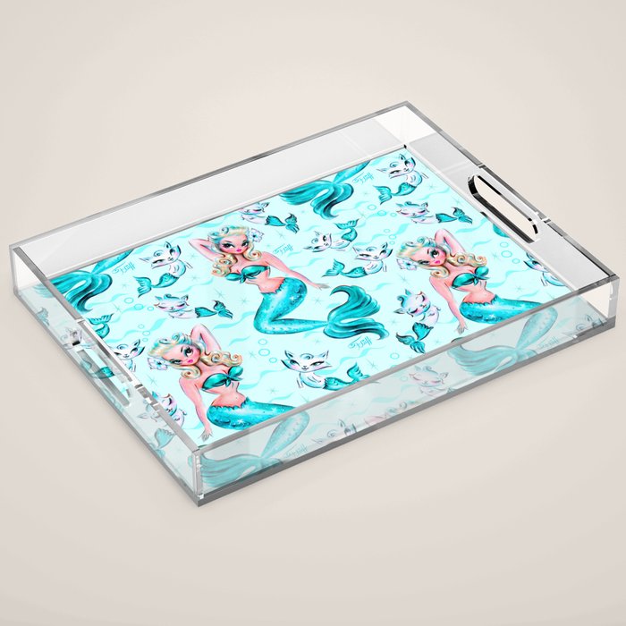 Pinup Mermaid with Merkittens Acrylic Tray Gallery Image 1