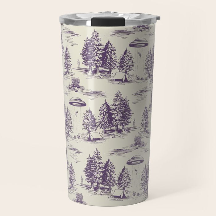 Purple Alien Abduction Toile De Jouy Pattern Travel Mug Gallery Image 1