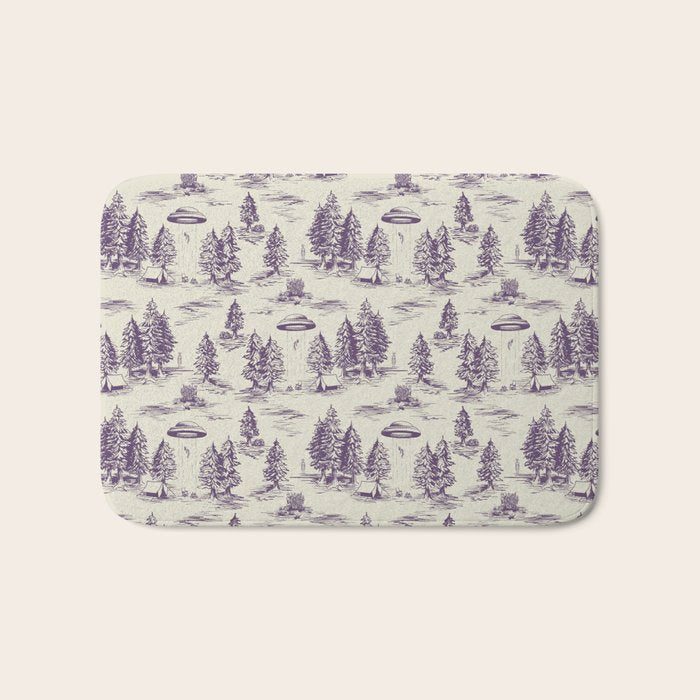 Purple Alien Abduction Toile De Jouy Pattern Bath Mat Gallery Image 1