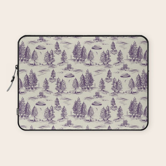 Purple Alien Abduction Toile De Jouy Pattern Laptop Sleeve Gallery Image 1