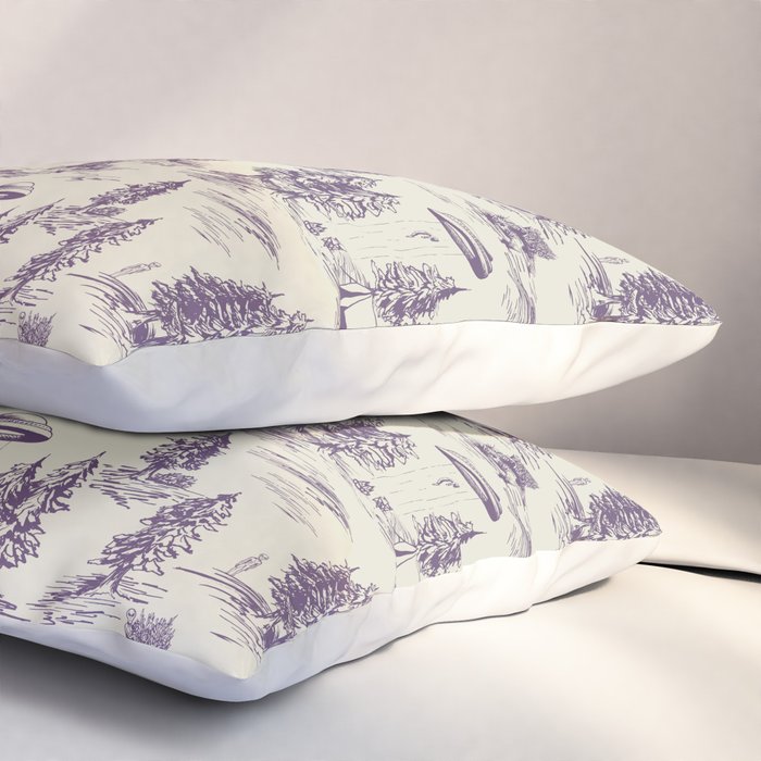 Purple Alien Abduction Toile De Jouy Pattern Pillow Sham Gallery Image 3