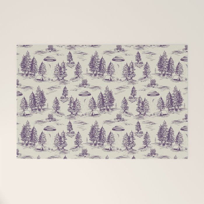 Purple Alien Abduction Toile De Jouy Pattern Welcome Mat Gallery Image 1