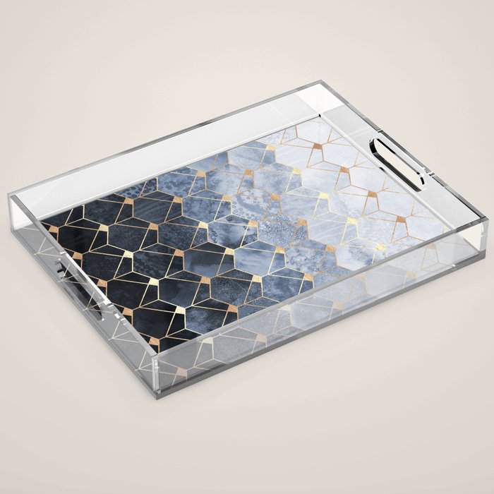 Blue Hexagons And Diamonds Acrylic Tray Gallery Image 1