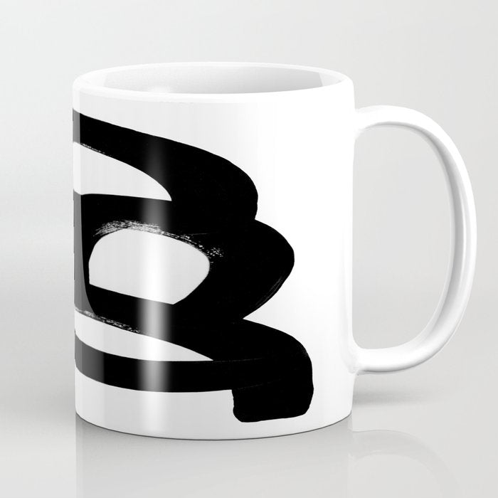 Black & White Minimalist Abstract Mid century Ink Art Dark Brush Strokes Coffee Mug Gallery Image 1