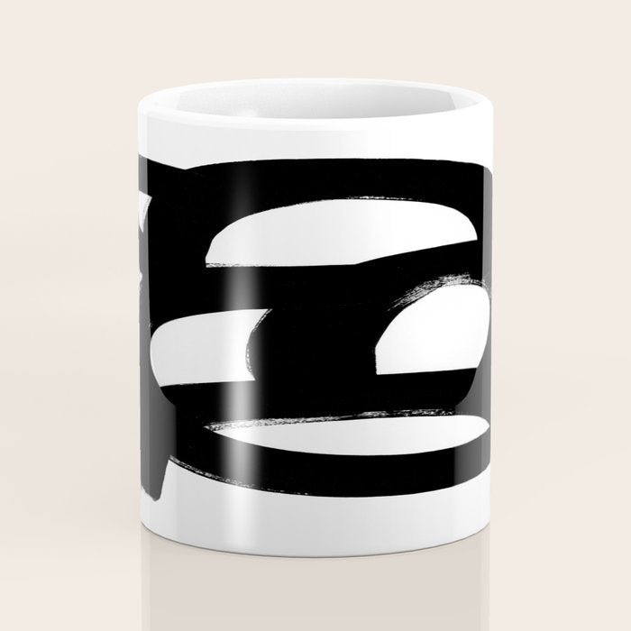 Black & White Minimalist Abstract Mid century Ink Art Dark Brush Strokes Coffee Mug Gallery Image 4