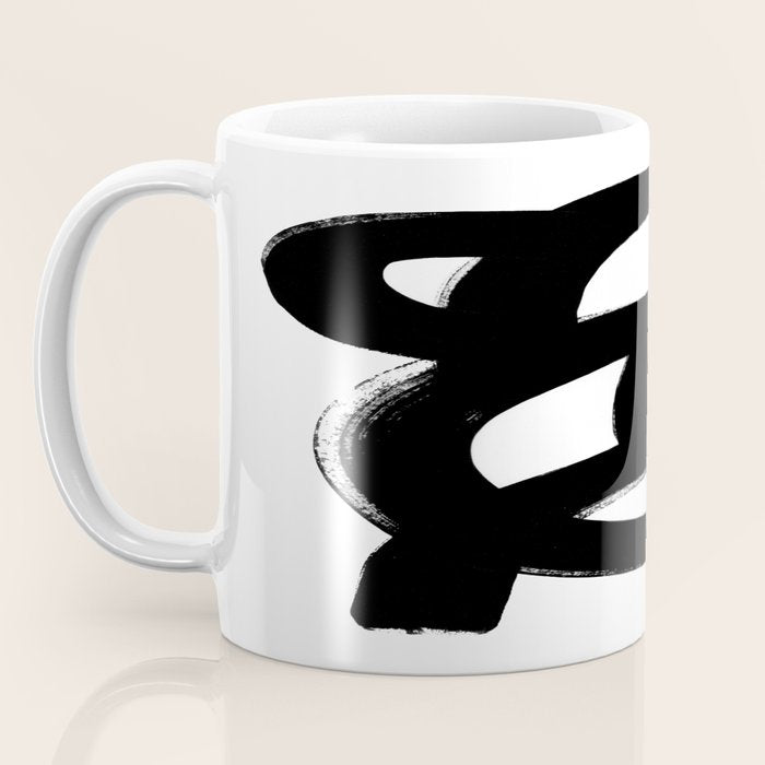 Black & White Minimalist Abstract Mid century Ink Art Dark Brush Strokes Coffee Mug Gallery Image 3