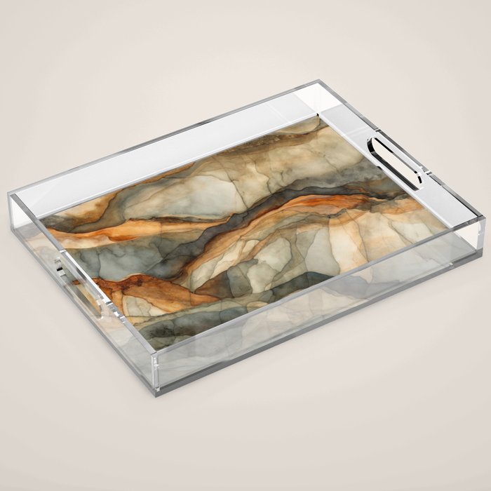 Amber Stone Drift Abstract Landscape Acrylic Tray Gallery Image 1