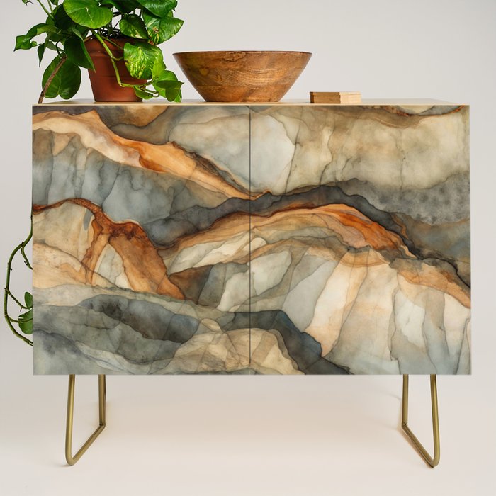 Amber Stone Drift Abstract Landscape Credenza Gallery Image 1