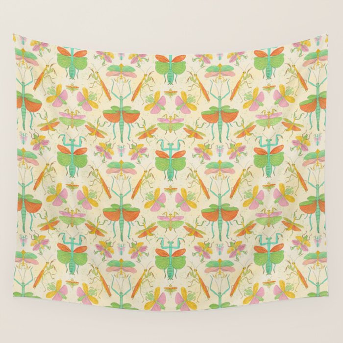 Whimsical Praying Mantis Retro Colors  Wall Tapestry Gallery Image 4