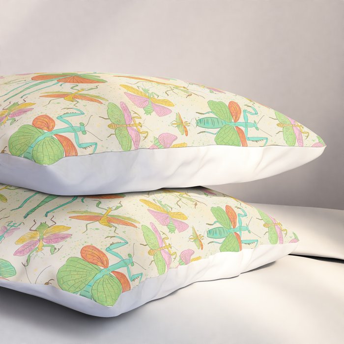 Whimsical Praying Mantis Retro Colors  Pillow Sham Gallery Image 3