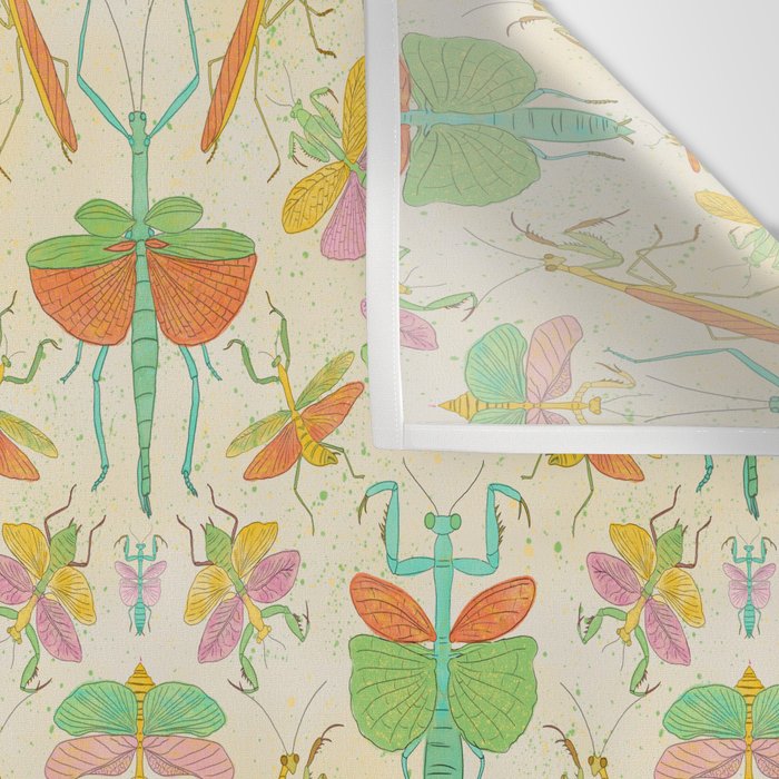 Whimsical Praying Mantis Retro Colors  Wall Tapestry Gallery Image 3