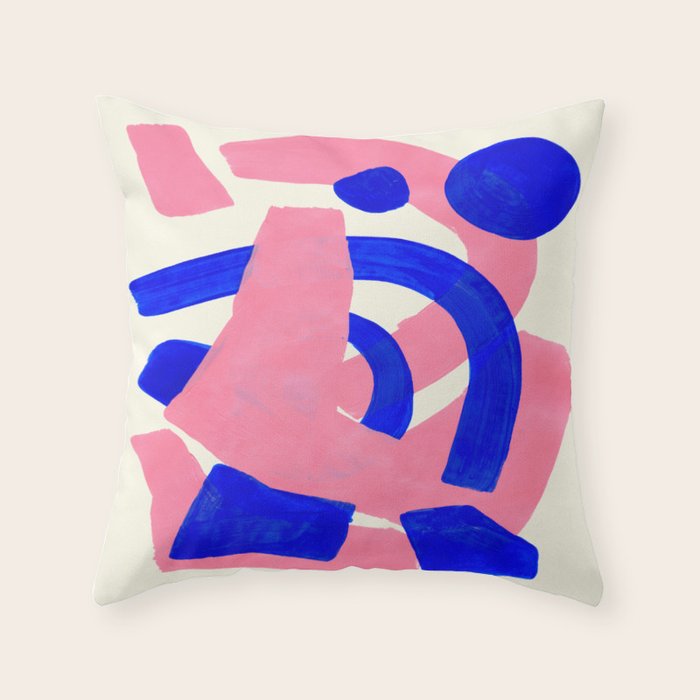 Blue Pink Fun Colorful Mid Century Modern Abstract Painting Shapes Pattern Throw Pillow Gallery Image 1