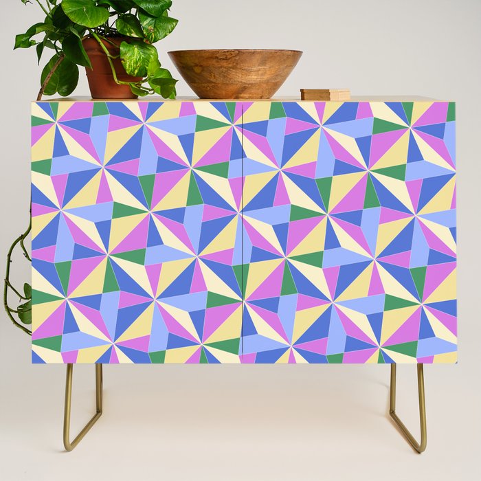 Kaleidoscope Tile Pattern VII Colorful Bright 90s Credenza Gallery Image 1