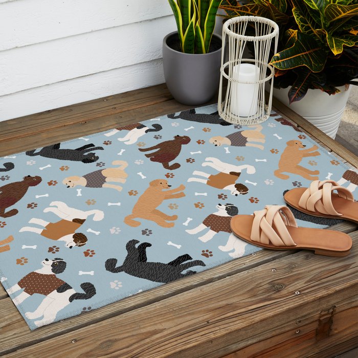 Labradoodle / Goldendoodle Dog Paws and Bones Pattern Outdoor Rug Gallery Image 2