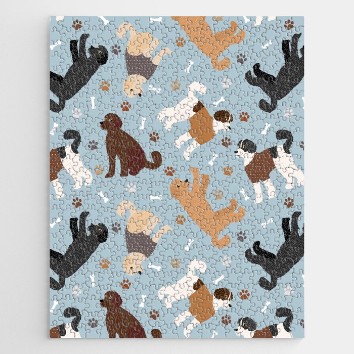 Labradoodle / Goldendoodle Dog Paws and Bones Pattern Jigsaw Puzzle Gallery Image 1