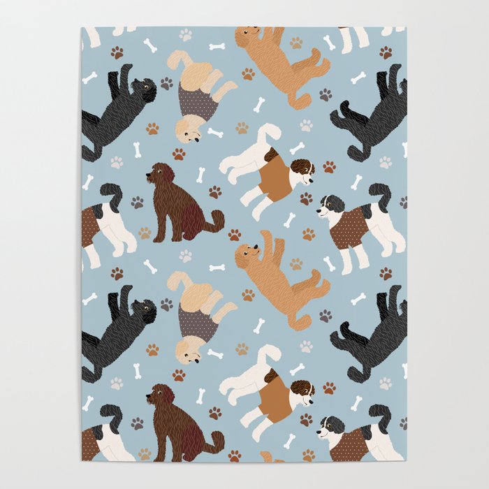 Labradoodle / Goldendoodle Dog Paws and Bones Pattern Poster Gallery Image 4