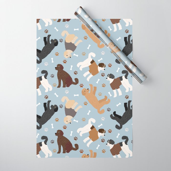 Labradoodle / Goldendoodle Dog Paws and Bones Pattern Wrapping Paper Gallery Image 1